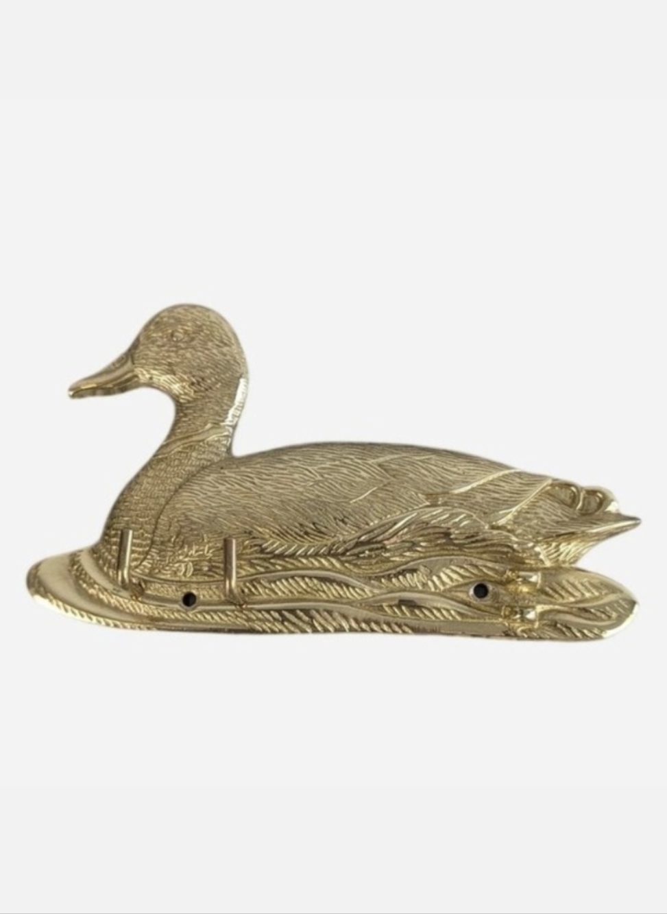 Vintage Brass Duck Wall Hook Rack Figurine Approx 6"